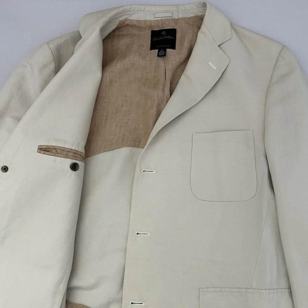 Brooks Brothers Blazer Mens L Cream Linen Blend Lined Jacket Sport Coat Irish - Picture 3 of 13